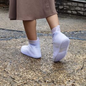 Waterproof Shoe Covers Reusable Not-Slip Rain Shoe Covers Protectors Foldable TPE Rubber Shoe Protectors For Men Women Kids (Color: White)